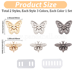 6Pcs 6 Styles Bees and Butterfly Zinc Alloy Twist Bag Lock Purse Catch Clasps&nbsp;DIY-BBC0002-93