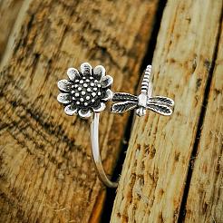 Dragonfly with Sunflower Alloy Adjustable Cuff Rings for Women&nbsp;FS-WG7FBB0-01