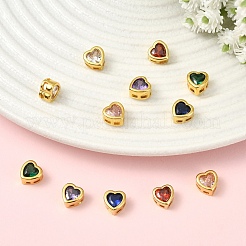 6Pcs 3 Colors Brass Micro Pave Cubic Zirconia Heart Slide Charms&nbsp;ZIRC-YW0001-36A
