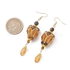 Natural Tiger Eye & Natural Lapis Lazuli & Natural Amethyst & Glass Beaded Dangle Earrings&nbsp;EJEW-MZ00686