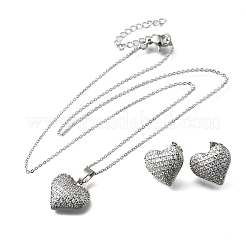 Heart Brass Micro Pave Cubic Zirconia Stud Earrings & Pendant Necklaces Sets&nbsp;SJEW-Z002-05P
