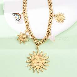 304 Stainless Steel & Porcelain & Glass Sun Pendant Curb Chain Necklaces for Women&nbsp;NJEW-F352-02G