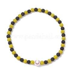 Round Polymer Clay Rhinestone & Natural Wood Baseball Beaded Stretch Necklaces for Women&nbsp;NJEW-JN05355-03