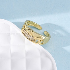 Brass Micro Pave Clear Cubic Zirconia Cuff Rings for Women&nbsp;RJEW-U043-14G