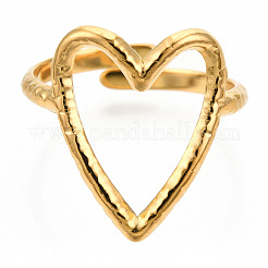 Ion Plating(IP) 304 Stainless Steel Heart Cuff Ring&nbsp;X-RJEW-N038-123LG