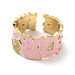 Enamel Butterfly and Heart Open Cuff Ring with Clear Cubic Zirconia&nbsp;RJEW-G254-02G