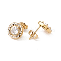Cubic Zirconia & Rhinestone Square Stud Earrings&nbsp;EJEW-A080-06G