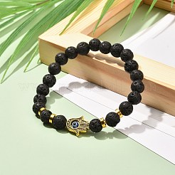 Natural Lava Rock Beads Stretch Bracelet&nbsp;BJEW-JB06885