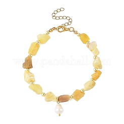 Natural Yellow Opal Beads & Natural Cultured Freshwater Pearl Charm Bracelets for Women&nbsp;BJEW-JB14216