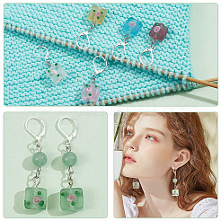 12Pcs 6 Colors Square Flower Handmade Frosted Lampwork Pendant Stitch Markers&nbsp;HJEW-NB00025