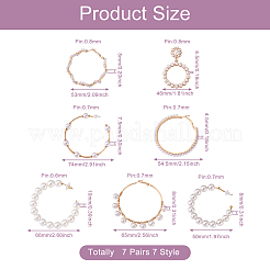 7 Pairs 7 Style Resin Pearl Beaded C-shape & Ring Dangle Stud Earrings&nbsp;FIND-KS0001-16