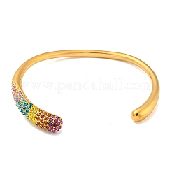 304 Stainless Steel Teardrop Cuff Bangle with Colorful Rhinestone&nbsp;BJEW-B076-05G-01