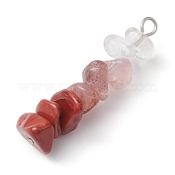 Gradient Color Natural Quartz Crystal & Natural Rhodonite & Natural Red Jasper & Natural Strawberry Quartz Chip Beaded Pendants&nbsp;PALLOY-JF02790-06