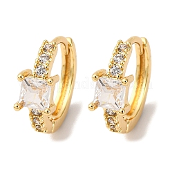 Brass Micro Pave Clear Cubic Zirconia Square Hoop Earrings&nbsp;EJEW-S280-06G