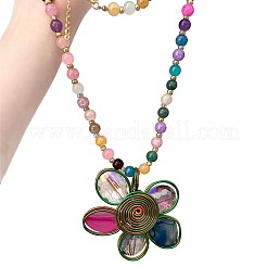 Flower Alloy & Aluminium & Glass Pendants Round Beaded Long Necklaces for Women&nbsp;FS-WGD4EEC-01