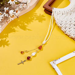 2Pcs Glass Bead & Natural Red Agate & Natural Carnelian & Alloy Car Pendant Decorations&nbsp;HJEW-DR00300
