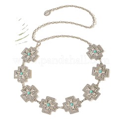 Alloy with Dyed Synthetic Turquoise Cross Link Chain Waist Chains for Women&nbsp;FS-WG34991-01