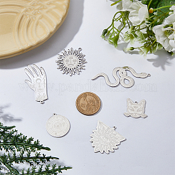 12Pcs 6 Styles 201 Stainless Steel Pendants&nbsp;STAS-DC0013-90
