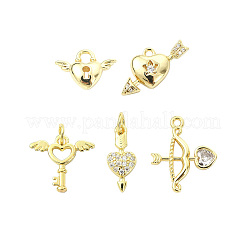 10Pcs 5 Styles Brass Micro Pave Clear Cubic Zirconia Charms&nbsp;KK-CJ0004-45