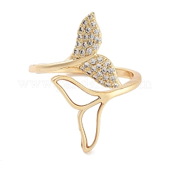 Fishtail Rack Plating Brass Micro Pave Cubic Zirconia Open Cuff Rings for Women&nbsp;RJEW-Z059-06G