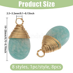 8Pcs 8 Styles Natural Mixed Stone Teardrop Pendants&nbsp;PALLOY-CA00031
