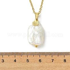 Natural Baroque Keshi Pearl Rectangle Pendant 304 Stainless Steel Cable Chain Necklaces for Women&nbsp;NJEW-JN06115