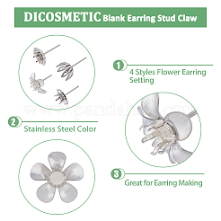 40Pcs 4 Style Flower 201 & 304 Stainless Steel Stud Earring Findings&nbsp;STAS-DC0014-76