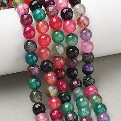 Dyed Natural Agate Faceted Round Beads Strands&nbsp;G-E320E-8mm-16