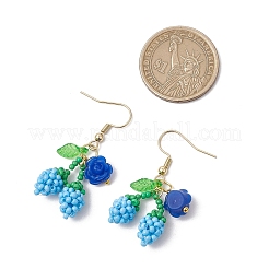 Flower with Cherry 304 Stainless Steel Glass Seed Beads Dangle Earrings&nbsp;EJEW-MZ00419-05