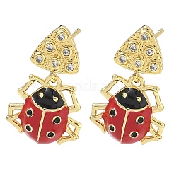 Ladybug Brass Micro Pave Cubic Zirconia Dangle Stud Earrings for Women&nbsp;EJEW-A167-17G