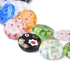 Flat Round Handmade Millefiori Glass Beads Strands&nbsp;LK-R004-63