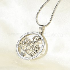 201 Stainless Steel Crystal Rhinestone Ring with Family Pendant Necklaces for Mother's Day Gift&nbsp;NJEW-P327-04P-A