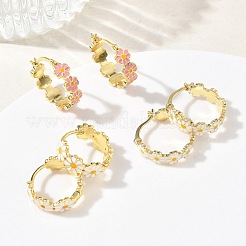 Brass Enamel Hoop Earrings for Women&nbsp;EJEW-A167-27A-02