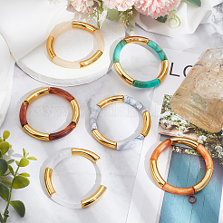6Pcs 6 Colors Acrylic Curved Tube Beaded Stretch Braceles Set for Women&nbsp;BJEW-AN0001-53