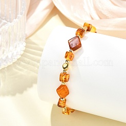 Natural Amber & Brass Beaded Stretch Bracelets for Women&nbsp;BJEW-JB13693