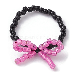 Glass Seed Beaded Bowknot Stretch Finger Rings&nbsp;RJEW-MZ00012