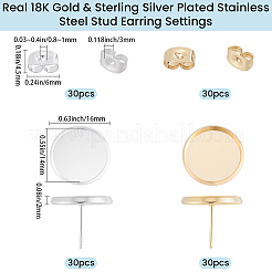 60Pcs 2 Colors 304 Stainless Steel Stud Earring Settings&nbsp;STAS-BBC0009-85
