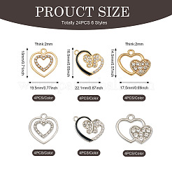 24Pcs 3 Styles 2 Colors Alloy with Crystal Rhinestone Pendants&nbsp;ALRI-TA0001-23