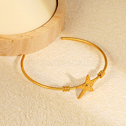 Ocean 304 Stainless Steel Starfish Open Cuff Bangles for Women&nbsp;WG4B16C-01