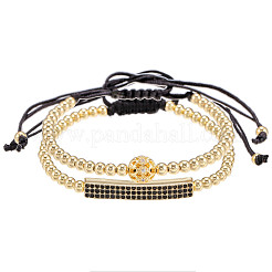 2Pcs Brass Round Beads Braided Bead Bracelets&nbsp;FS-WG7A50A-01