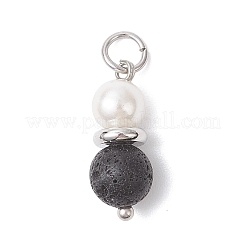 Natural Lava Rock & Shell Pearl Round Pendants&nbsp;PALLOY-JF04718