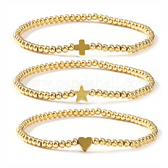 3Pcs Minimalist Brass Beads Stretch Bracelets Set for Women&nbsp;ZD2300-4