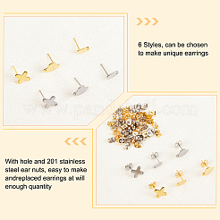 60Pcs 6 Style 304 Stainless Steel Stud Earring Findings&nbsp;STAS-DC0010-19