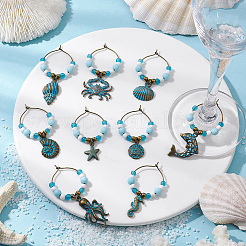 18Pcs Sea Animal Alloy Wine Glass Charms&nbsp;AJEW-SC0004-11