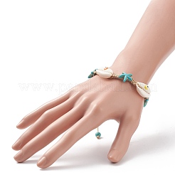 Natural Shell Evil Eye & Synthetic Turquoise(Dyed) Starfish Braided Bead Bracelet&nbsp;BJEW-TA00195