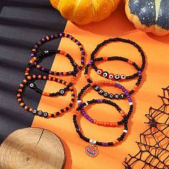 7Pcs 7 Styles Evil Eye & Word Glass & Lampwork Beaded Stretch Bracelet Sets&nbsp;BJEW-JB10447