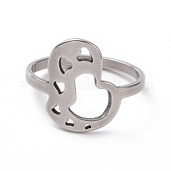 Non-Tarnish 201 Stainless Steel Heart Finger Ring&nbsp;RJEW-J051-33P