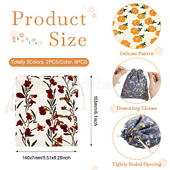 6Pcs 3 Colors Flower Printed Polyester Storage Bags&nbsp;ABAG-TA0001-24