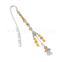 3Pcs Natural Quartz Crystal & Amethyst & Malaysia Jade Round Beads & Alloy Angel Bookmarks&nbsp;AJEW-JK00392