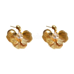 Flower Brass Micro Pave Clear Cubic Zirconia Stud Earrings&nbsp;FS-WG65913-01